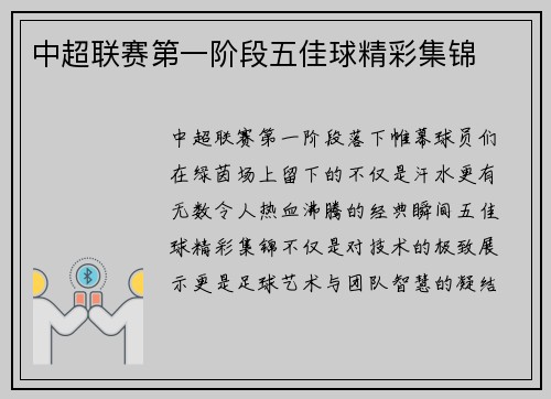 中超联赛第一阶段五佳球精彩集锦